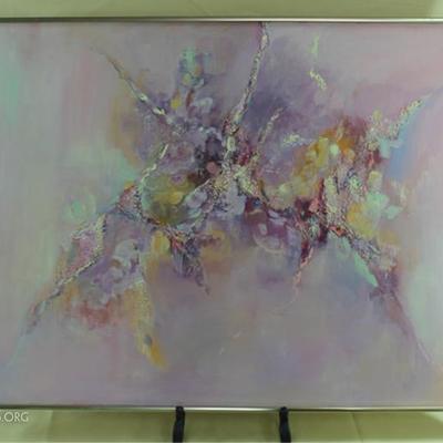 Abstract oil on canvas in brass frame 25