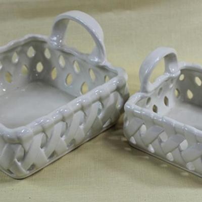 Two porcelain square baskets . Largest on is 5