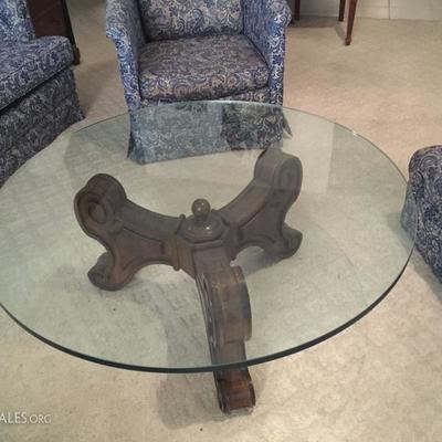 glass top round coffee table