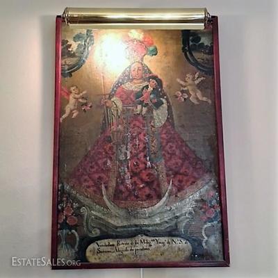 Early 19th Century Spanish Madonna Oil on tin.  28
