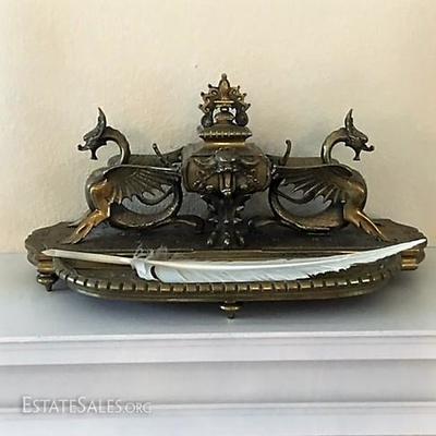 19th Century French griffin inkwell 