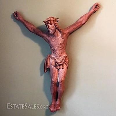 Large oak carved French Crucifix (sans cross) 17th Century- 3ft.  For a Paris monastery.  36