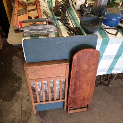 Antique Washboard and Child's Ironing Board