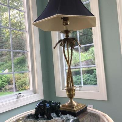 Marble Bear Sculpture, Ethan Allen Palm Lamp