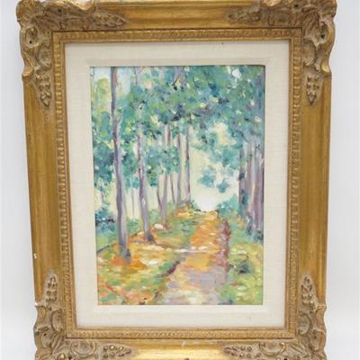 Framed 20th c. Impressionist Landscape by Carole McDermott, unsigned. Purchased at the Chime Gallery, Summit NJ. Framed in carved gilt...
