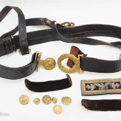 Navy Rear Admiral Stephen Platt Quackenbush Naval Officer's sword belt, consisting of two-piece interlocking belt plate on black leather...