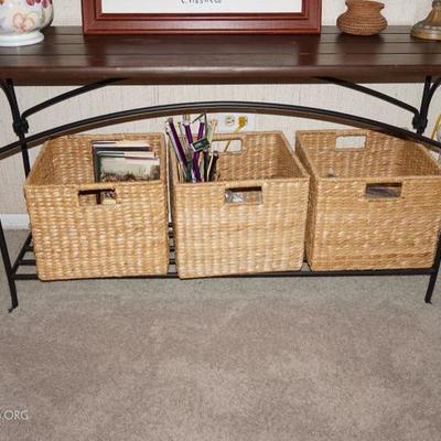 console table with baskets 