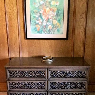 Mid Century Modern chest of drawers and Sidney Loeb original water color