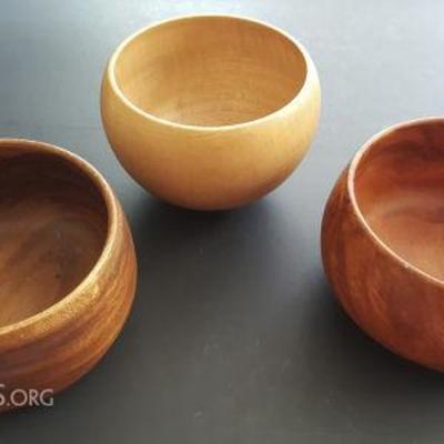 WDG075 Trio of Hand-Carved Exotic Wood Bowl & Calabashes
