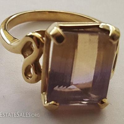 WDG027 Unique 14K Yellow Gold Ring with Emerald Cut Ametrine
