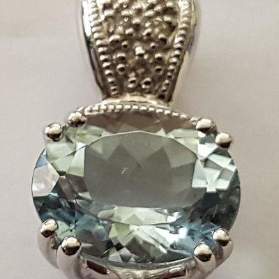 WDG014  14K White Gold Pendant with Oval Cut Gemstone & Diamonds
