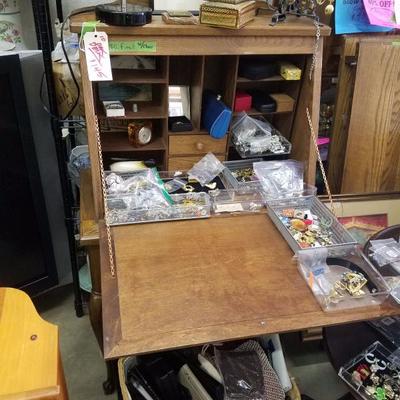 Antique Oak Slant Front Desk, Mail Organizer Cubbyholes FINAL-$145