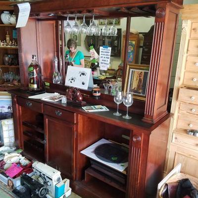 Mahogany, Mirror, Glass Shelf with Lighting BAR-FINAL-$600