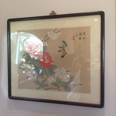 Japanese painting on silk in original frame
