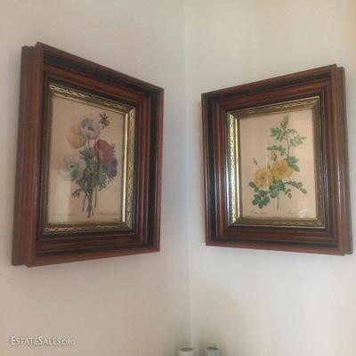 Antique picture frames with original botanical art