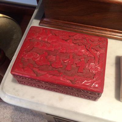 Chinese hand-carved Cinnabar lacquer box