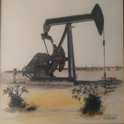 Signed original print of an oil driller