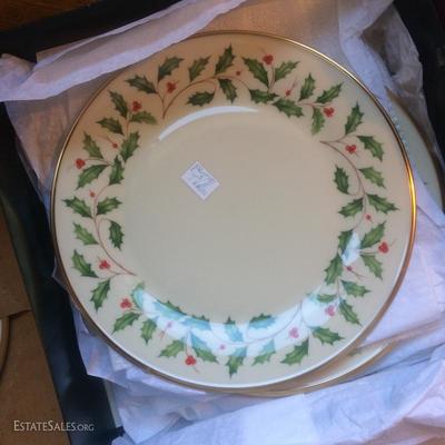 Lenox dinner plate with Holly motif. Includes original price tag of $34ea. at Frederick & Nelson