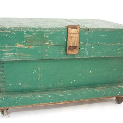 Antique Dovetail Carpenters Tool Chest in Green Paint 