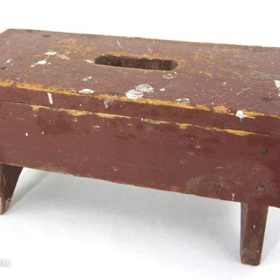 Primitive Wood Foot Stool Bench in Red Paint 