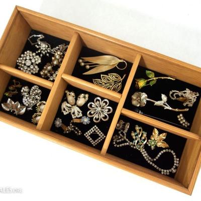 Vintage Estate Costume Jewelry in Display Case 