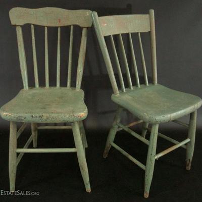 (2) Primitive Chairs in the Best Old Dried Out Blue Paint 