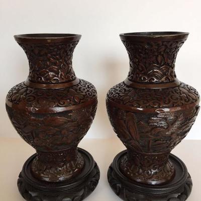 Pair Cinnabar Vases