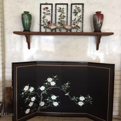 Hand Painted Four Panel Screen