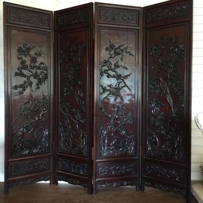 Four-panel Antique Rosewood Screen
