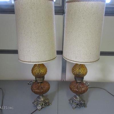 VINTAGE BRASS AND AMBER LAMPS