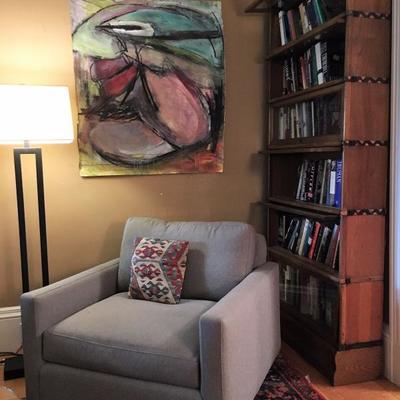 Room and Board Armchair, Fred Macey Barrister Bookcase, ArtFULL house with affordable art in every size! The woman of the house is SoWa...