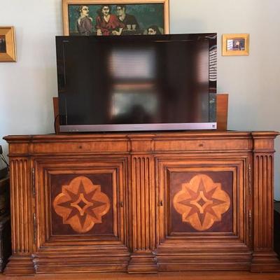 Ethan Allen Tuscany Marquetry Video Lift Cabinet (50" TV disappears inside!) 