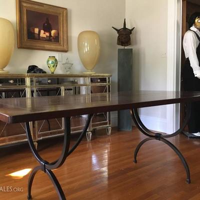 Black Walnut Dining Table with Wrought Iron Base