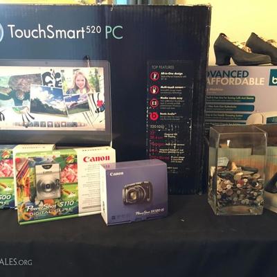 Touchsmart 520 PC (New in Box), Brother Sewing Machine, Canon Camera, Sewing Ephemera 