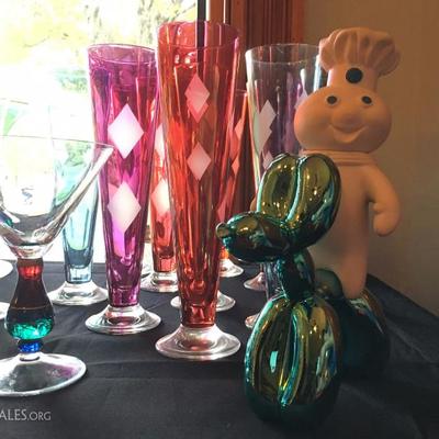 Jeff Koons Style Balloon Animal Dog, Harlequin Beer Glasses
