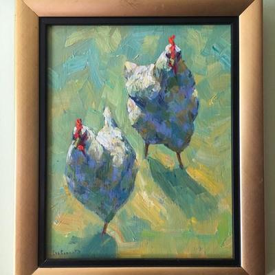 Eva Cincotta 'Chickens' oil on masonite