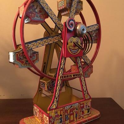 Vintage J-Chein Hercule Mechanical Wind Up Tin Toy Ferris Wheel 