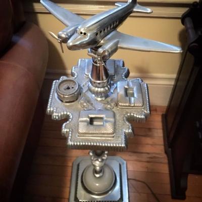 Deco Style 1950's Canadian Metal Craft Airplane Ashtray Stand 