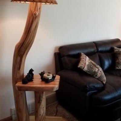 Birch Trunk Lamp and Table
