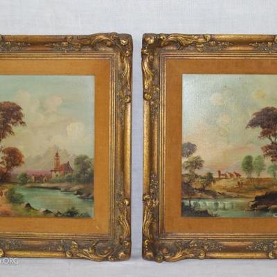 Pair of Framed and Matted Oil on Canvas Landscapes, signed
