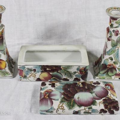 Pair of Candlesticks and Lidded Box
