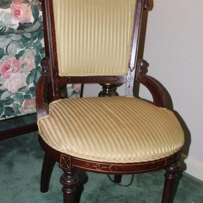 Antique Chair with Striped Upholstery
