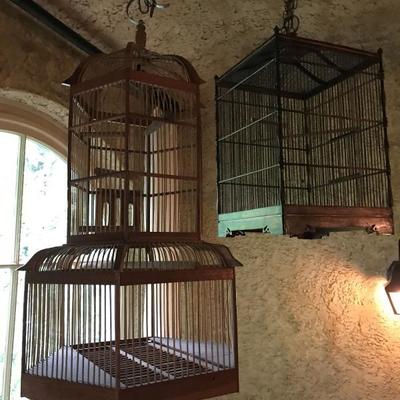 2 wood bird cages