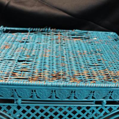 Blue metal and wicker table