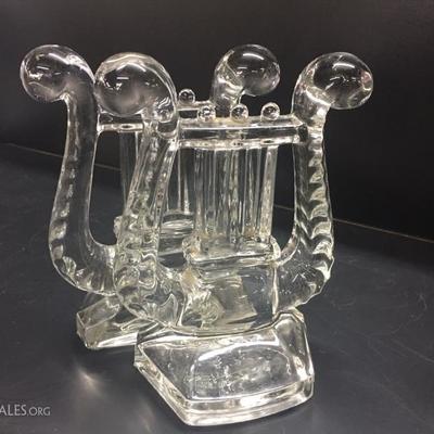 Glass harp bookends