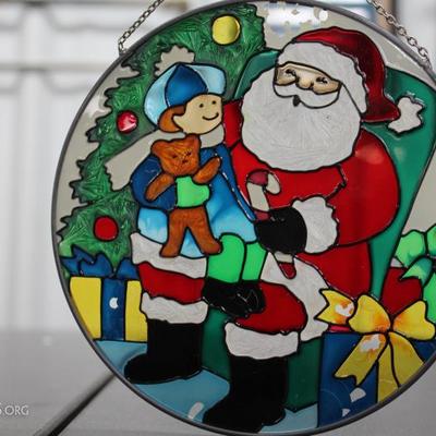 Santa stained glass window ornament