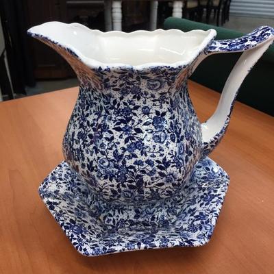Enesco blue and white pitcher with plate