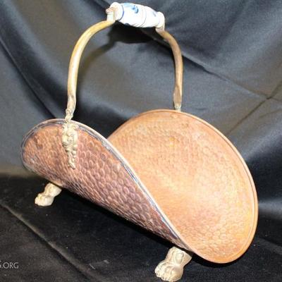 Copper and brass claw foot wood carrier