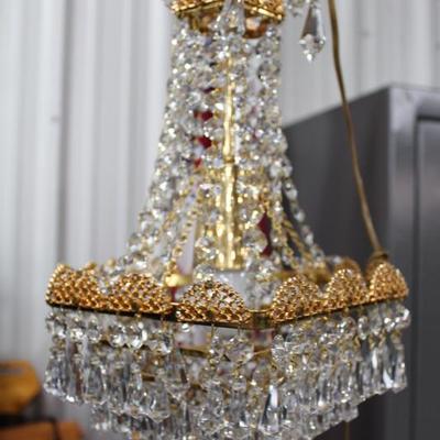 Brass and crystal chandelier