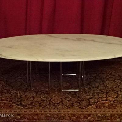 OVAL MARBLE AND CHROME COFFEE TABLE
